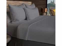 Clearance Soleil d'ocre Sábana de algodón 57 hilos 260x300 cm liso, por Gris