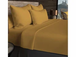 Soleil d'ocre Sábana de algodón 57 hilos 180x290 cm mostaza LISO