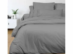 Clearance Soleil d'ocre Sábana de algodón percal 180x290 cm CAMILLE , por Songe de Camille Gris