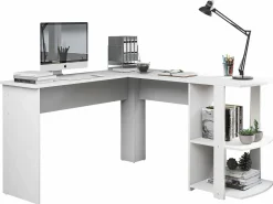 ModernLuxe Scrivania angolare a L da 140 cm con 2 ripiani - Bianca