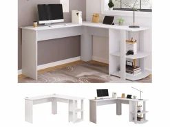 ModernLuxe Scrivania angolare a L da 140 cm con 2 ripiani - Bianca