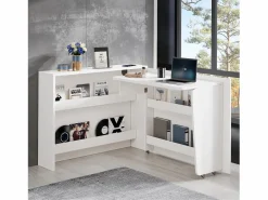 Best Hauss Spole Scrivania pieghevole su ruote con caricabatterie wireless - Finitura bianco lucido Blanco