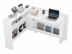 Best Hauss Spole Scrivania pieghevole su ruote con caricabatterie wireless - Finitura bianco lucido Blanco