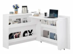 Best Hauss Spole Scrivania pieghevole su ruote con caricabatterie wireless - Finitura bianco lucido Blanco