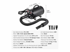 Discount Secador de Pelo para Mascotas SucceBuy de 2000 W, Velocidad Ajustable, 4 Boquillas, Color Negro
