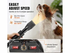 Discount Secador de Pelo para Mascotas SucceBuy de 2000 W, Velocidad Ajustable, 4 Boquillas, Color Negro