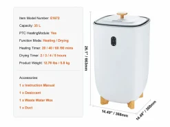 Secador de Toallas SucceBuy, Balde Calentador de Toallas 35L, Pantalla LED, Función Secado, Minutería,