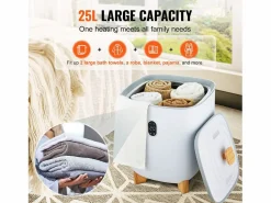 New Secador de Toallas SucceBuy, Balde Calentador de Toallas 25L, Pantalla LED, Calentamiento por el Fondo, Minutería, Blanco