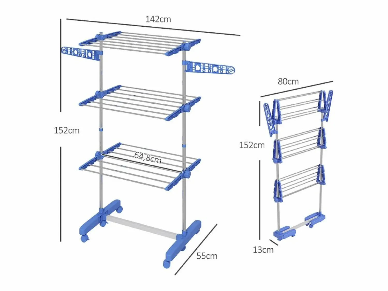 Online Secadora de ropa con ruedas, 3 niveles con alas laterales, acero, (142x55x152 cm) Perchero