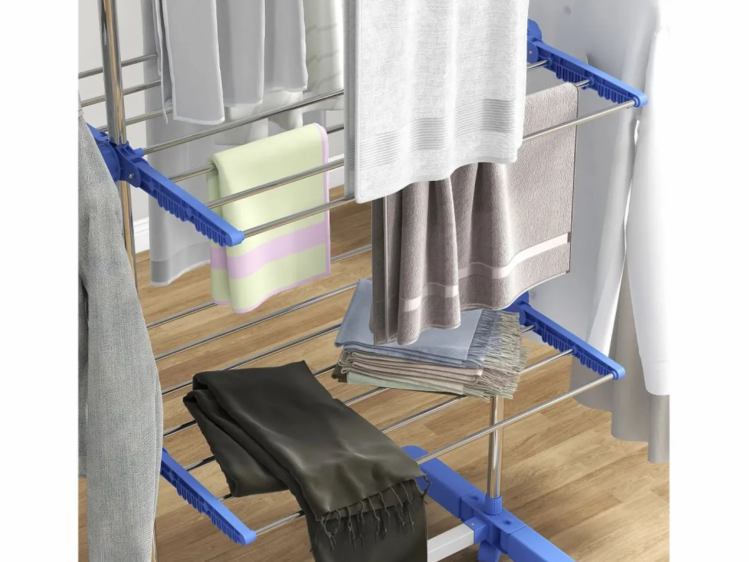 Online Secadora de ropa con ruedas, 3 niveles con alas laterales, acero, (142x55x152 cm) Perchero