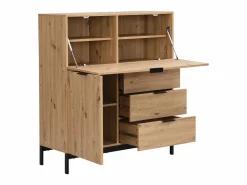 Clearance Vente-unique Secreter con 2 puertas y 3 cajones en MDF y metal, color natural - ERWIN Color natural claro