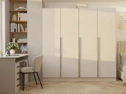 TOPESHOP SENSO - Armario cachemire – 4 puertas – 200×200 cm – Tiradores dorados – Dormitorio