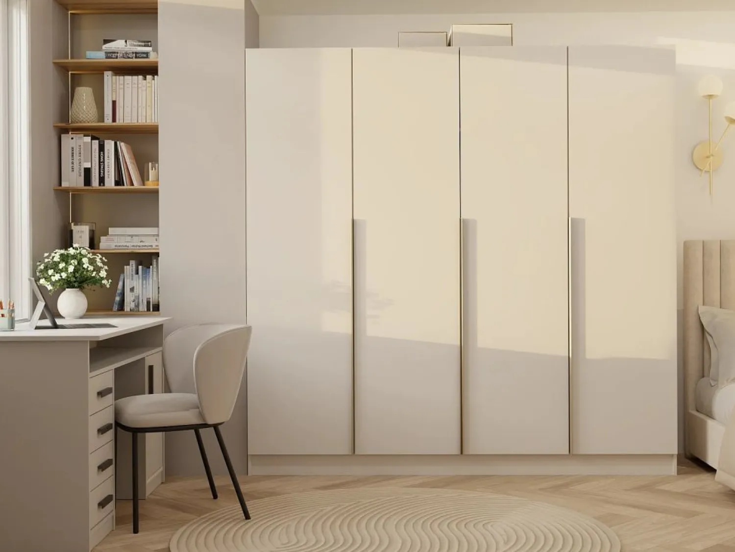TOPESHOP SENSO - Armario cachemire – 4 puertas – 200×200 cm – Tiradores dorados – Dormitorio