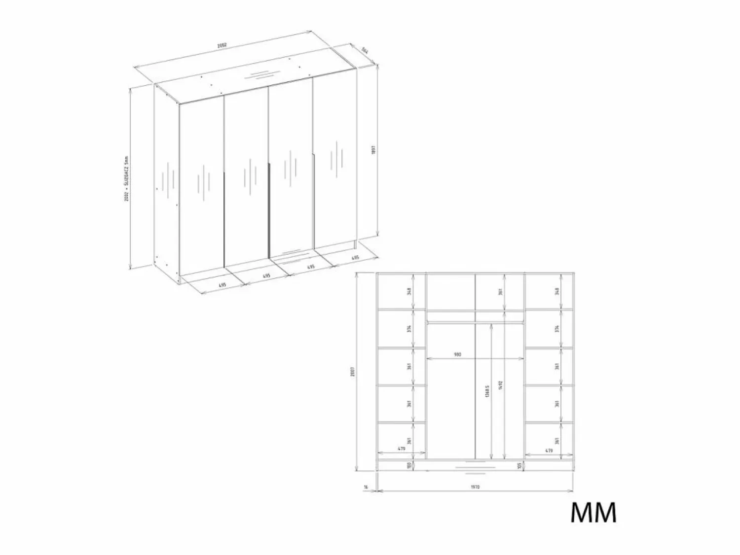 TOPESHOP SENSO - Armario cachemire – 4 puertas – 200×200 cm – Tiradores dorados – Dormitorio