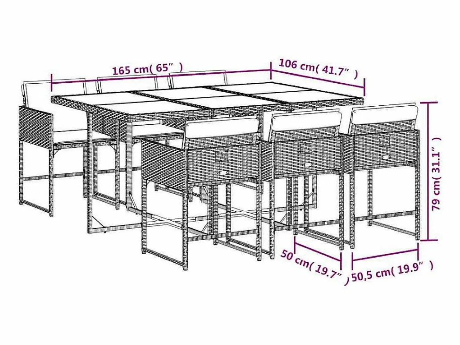 Hot Set comedor de jardín 7 piezas con cojines ratán sintético Comedores De Jardín