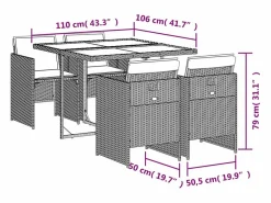 Sale Set comedor de jardín 5 piezas y cojines ratán sintético marrón Salones De Jardín