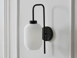 Clearance OZAIA Set de 2 apliques de pared en metal y cristal texturado blanco - L.25 x Alt.41 cm - Negro - LOUXOR Negro / Blanco