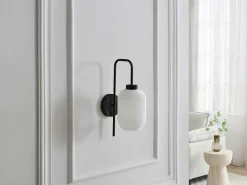 Clearance OZAIA Set de 2 apliques de pared en metal y cristal texturado blanco - L.25 x Alt.41 cm - Negro - LOUXOR Negro / Blanco