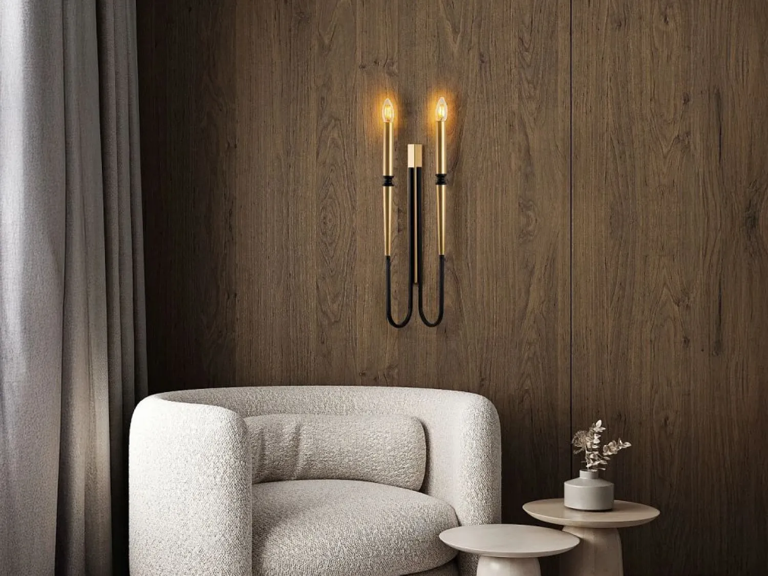 Outlet Set de 2 apliques de pared estilo candelabro de metal - Dorado y negro - Alt. 58 cm - OVYLA Aplique Para Pared