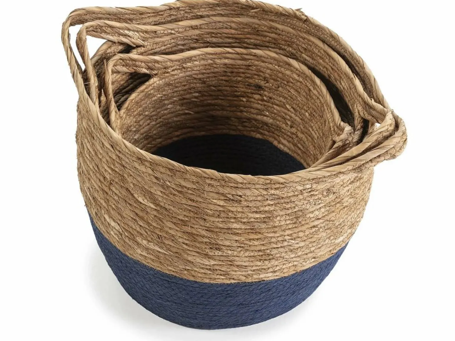 Sale VS Venta-stock Set de 3 cestas Anxo de fibra natural con asas, /natural Azul