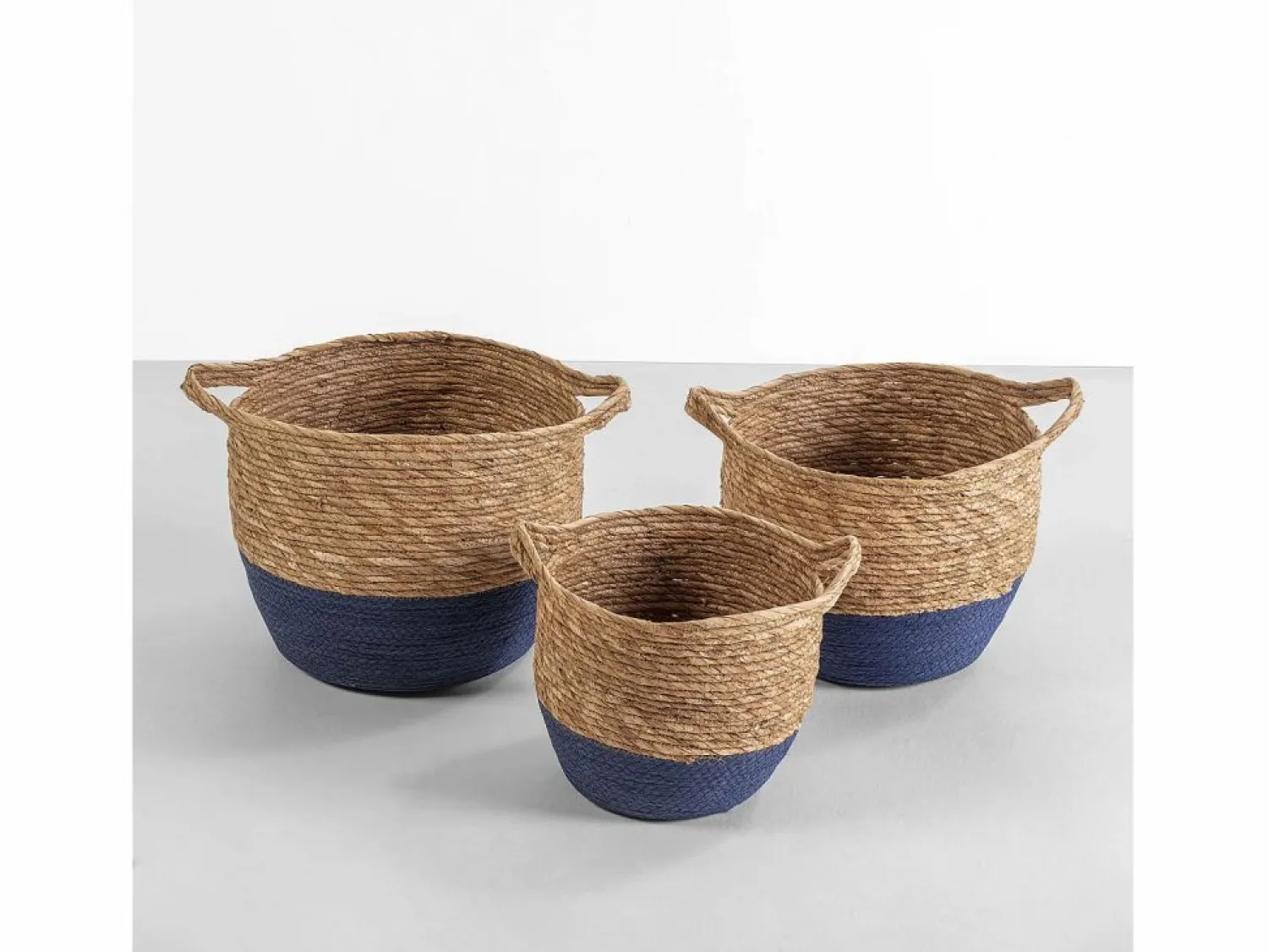 Sale VS Venta-stock Set de 3 cestas Anxo de fibra natural con asas, /natural Azul