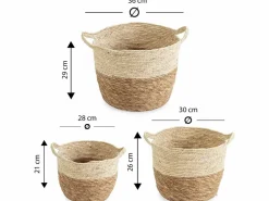 VS Venta-stock Set de 3 cestas Brais de fibra natural con asas, /natural