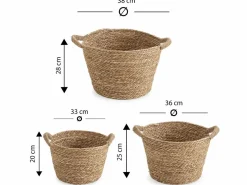 Hot VS Venta-stock Set de 3 cestas Icia de fibra natural con asas Marru00f3n