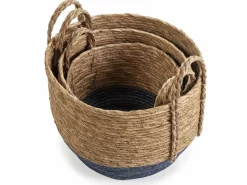Online VS Venta-stock Set de 3 cestas Iria de fibra natural con asas, /natural Azul