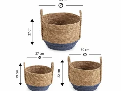 Online VS Venta-stock Set de 3 cestas Iria de fibra natural con asas, /natural Azul
