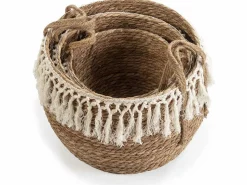 VS Venta-stock Set de 3 cestas Jula de fibra natural con asas, /natural Blanco