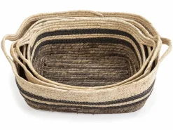 Online Set de 3 cestas Luar de fibra natural y papel, marrón/beige con asas Accesorios De Almacenaje|Cesta