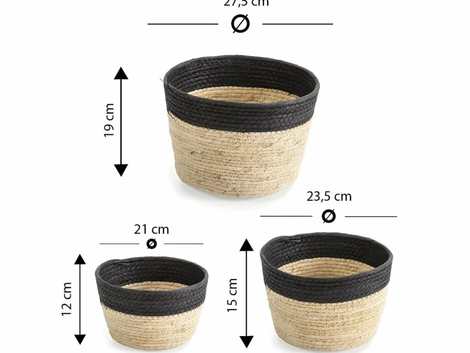 Clearance Set de 3 cestas Nati de fibra natural y papel, /beige Cesta