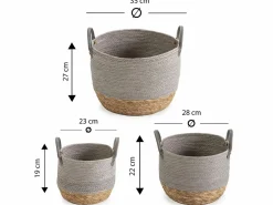 VS Venta-stock Set de 3 cestas Neves de fibra natural y papel, /natural