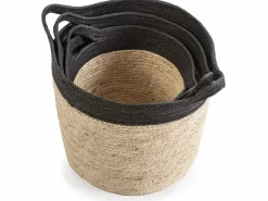 VS Venta-stock Set de 3 cestas Otilia de fibra natural y papel, /beige con asas Negro