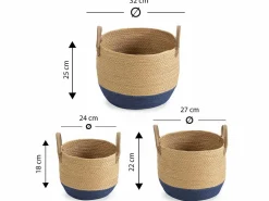 Set de 3 cestas Tecla de fibra natural con asas, /natural Accesorios De Almacenaje|Cesta