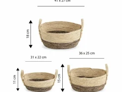 VS Venta-stock Set de 3 cestas Xiana de fibra natural con asas, /marrón