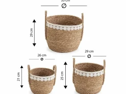 Hot Set de 3 cestas Yasmina de fibra natural con asas, /natural Accesorios De Almacenaje|Cesta
