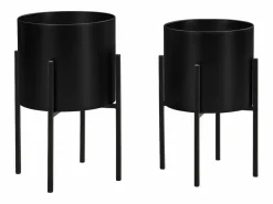 Online OZAIA Set de 2 cubremacetas con pie de metal - D. 25 x H. 39 y D. 23 x H. 35.5 - Dorado y - EDMEE Negro