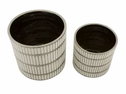 Set de 2 jarrones de cerámica blanca con decoraciones en plata Ray