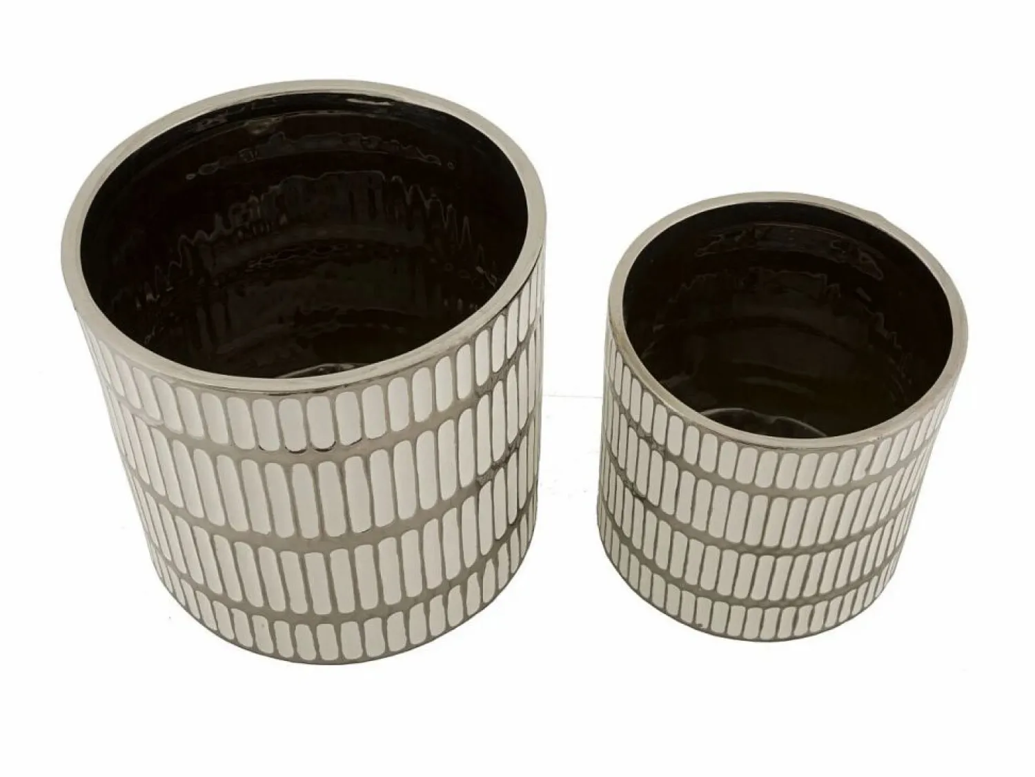 Set de 2 jarrones de cerámica blanca con decoraciones en plata Ray
