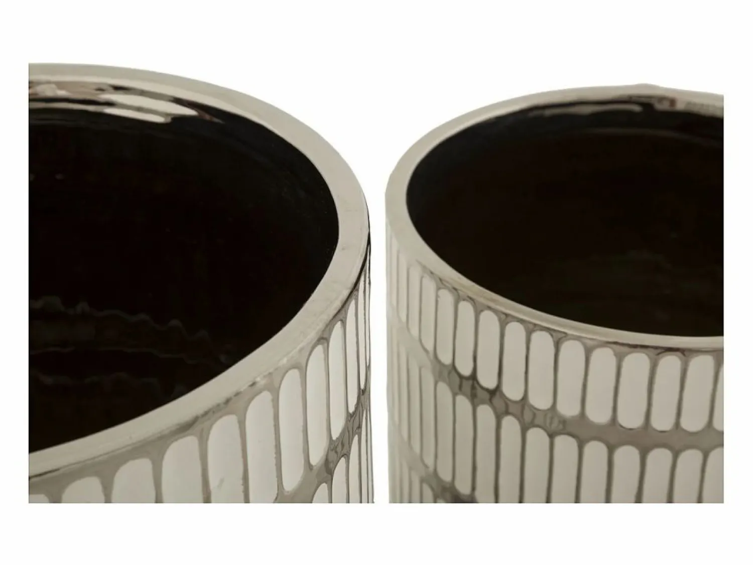 Set de 2 jarrones de cerámica blanca con decoraciones en plata Ray