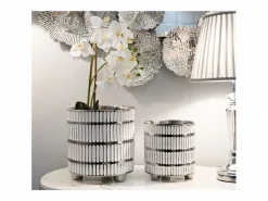 Set de 2 jarrones de cerámica blanca con decoraciones en plata Ray