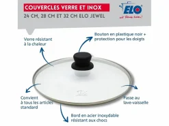 Clearance Elo Set de 3 Sartenes de Acero Inoxidable 18/10 DUR® sin PFAS Ø24-28-32 cm con Tapas de Vidrio – Todos los Fuegos, Inducción, Fondo Capsulado Eco