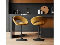 Hot Rendez-Vous Déco Set de 2 sillas de bar en metal negro y terciopelo curry 61/76,5 cm - Cloclo Amarillo