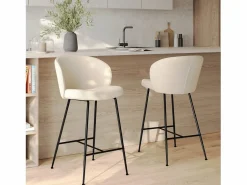 Hot Rendez-Vous Déco Set de 2 sillas para isla de cocina en tejido bouclé 66 cm - Groom Beige