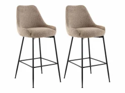 Discount Set de 2 taburetes de bar de tela rizada y metal negro - - TOYBA Muebles De Bar|Taburete Alto