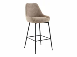 Discount Set de 2 taburetes de bar de tela rizada y metal negro - - TOYBA Muebles De Bar|Taburete Alto
