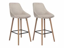 Vente-unique Set de 2 taburetes de bar de tela texturizada y haya - - MASURIE