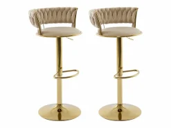 Vente-unique Set de 2 taburetes de bar de terciopelo y metal dorado - Altura ajustable - - LOMYA