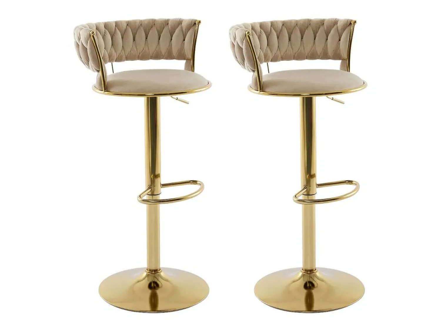 Vente-unique Set de 2 taburetes de bar de terciopelo y metal dorado - Altura ajustable - - LOMYA